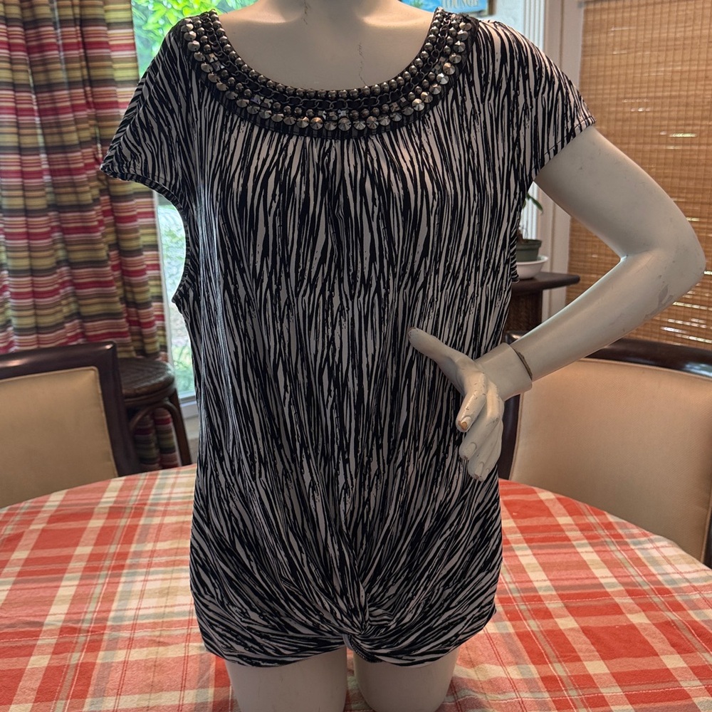 Russell Kemp Black and White Beaded Top